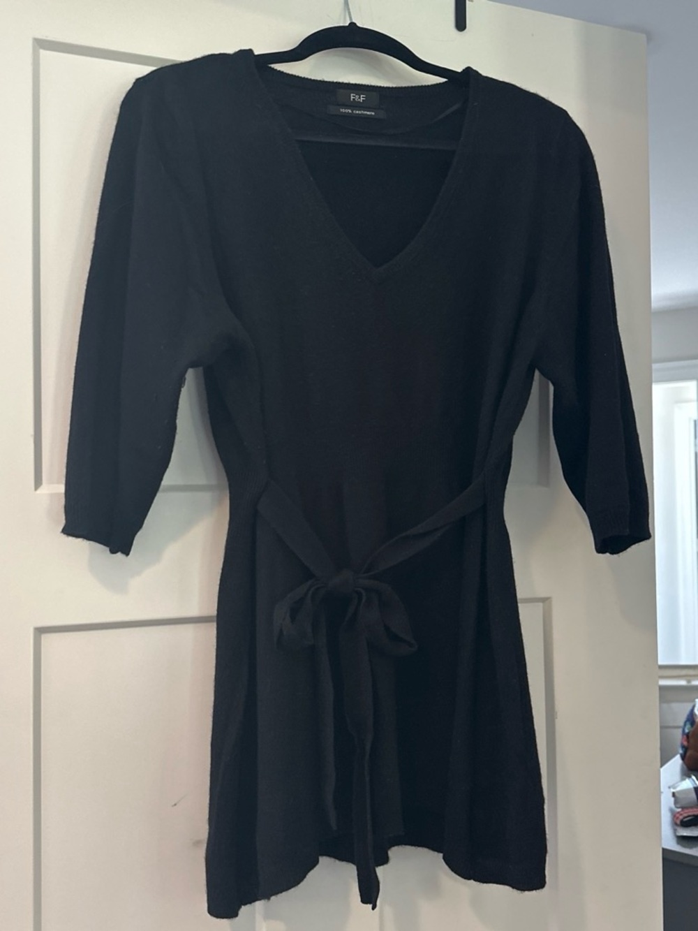 F&F Black V-Neck Tie-Waist Sweater Tunic